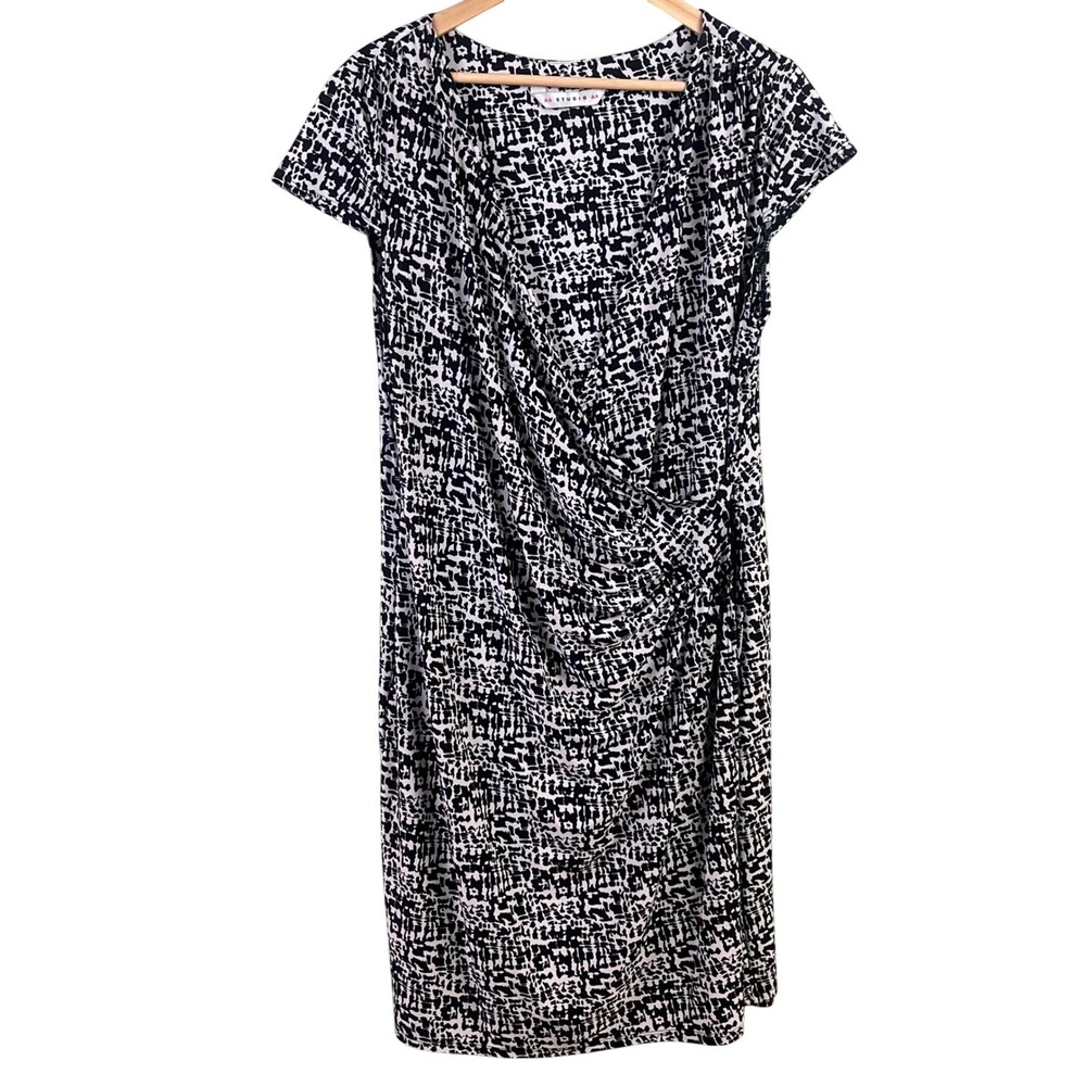 AA Studio AA Black‎ White Geometric Faux Wrap Pull Over Stretch Dress 18W USA